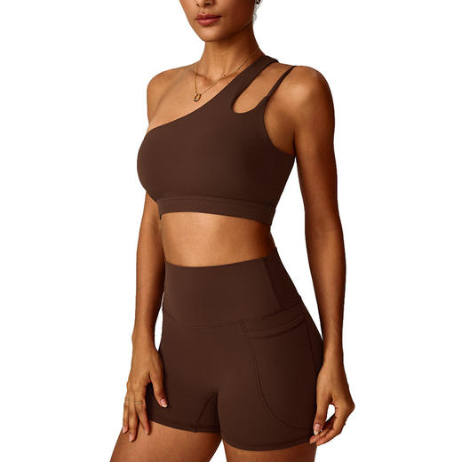 跃牌【轻匀系列】斜单肩美背瑜伽文胸裸感运动内衣不规则肩带跑步健身背心上衣WX6056 商品图4