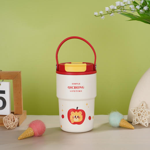 【热销陶瓷内胆保温杯】便捷提手随行咖啡杯 高颜值卡通图案双饮杯 商品图5