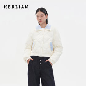 HERLIAN 2025秋季新品女士格纹拼接设计绗线羽绒服