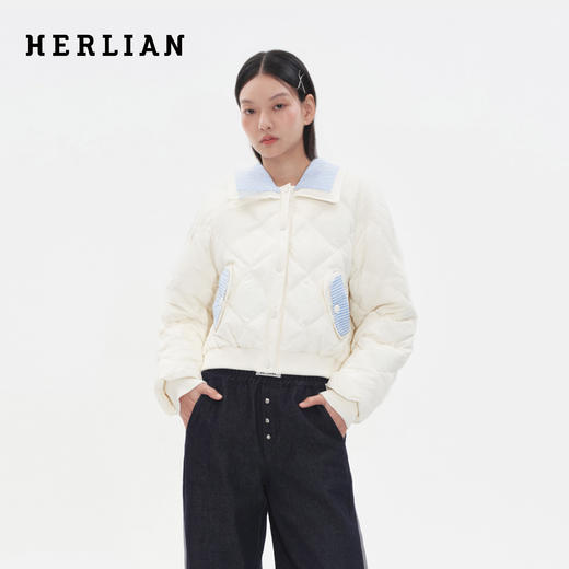 HERLIAN 2025秋季新品女士格纹拼接设计绗线羽绒服 商品图0