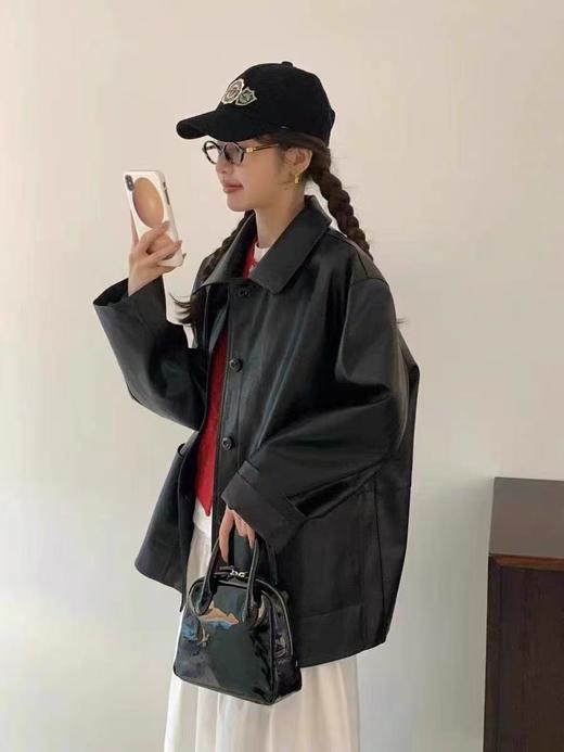 冰点价！仅限11.11！退货勿拍深圳南油高货！！大牌同款2897 50%pu➕50%黏胶慵懒风复古翻领单排扣秋季皮衣外套-喜出 商品图4