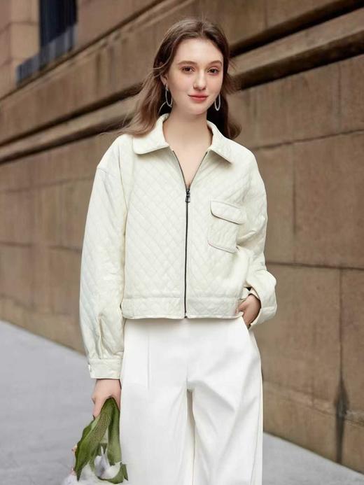 超值促【秋上新】25211菱形格重工绗缝翻领宽松外套-喜出 商品图0