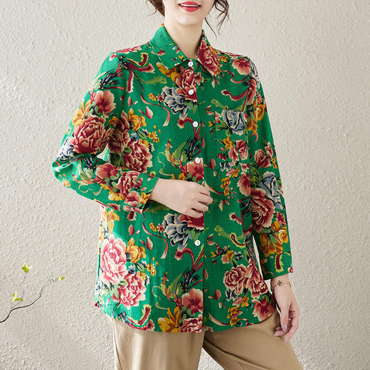 GYH 8801民族风东北大花布休闲宽松长袖衬衫 商品图2