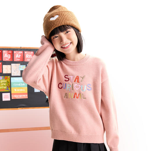 女童圆领长袖针织衫冬季新款安奈儿童装EG544556 商品图1
