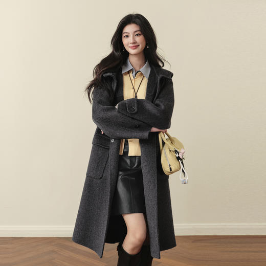 【严选】【牛角可颂大衣】诗凡黎英伦双面呢外套25冬新款含牦牛绒连帽大衣7G9370331 商品图2