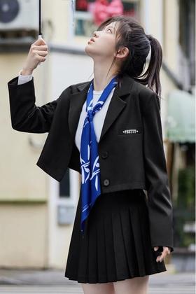 SEM/R森马 短款宽松百褶半裙刺绣套装 17056