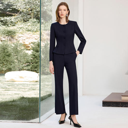 IWY/藏青色西装套装女秋款职业装长袖西服外套两件套正装J25C201+25P812 商品图1