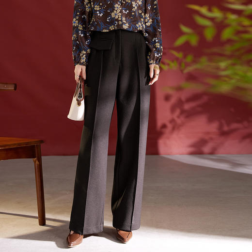 QS秋冬垂感气质长裤秋季新款羊毛混纺阔腿休闲裤女1729 商品图2