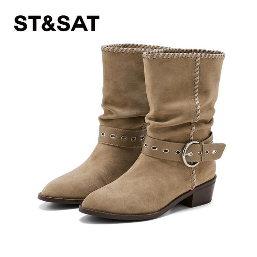 【筒高可选】星期六复古编织西部牛仔粗跟堆堆靴SSD4116CKL/SSD4117CKJ 商品图8