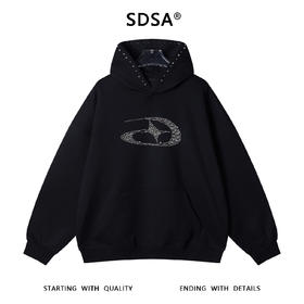 SDSA男士秋冬新款痞帅男装高街显瘦金属钉珠装饰连帽卫衣时尚百搭