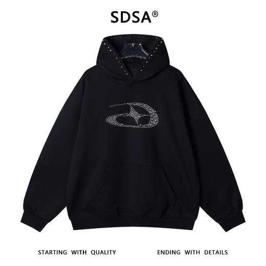 SDSA男士秋冬新款痞帅男装高街显瘦金属钉珠装饰连帽卫衣时尚百搭 商品图0