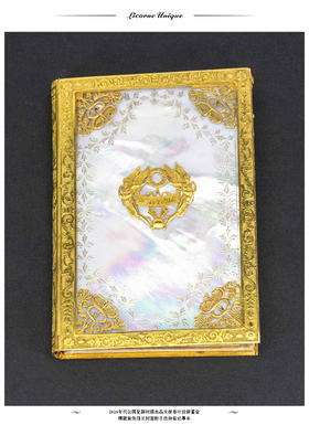 独角鹿西洋古董1818年代法国复辟时期出品天使卷叶纹铜鎏金精雕装饰母贝封面附日历诗集记事本