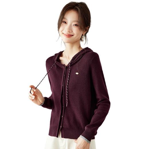 SC6-5811 2025秋季新款韩版连帽针织开衫女休闲外套薄款卫衣单排扣百搭上衣 商品图4