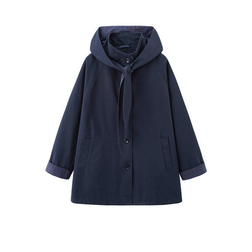 HR YBX8506撞色学院风连帽新款风衣外套中长款宽松大衣 商品图4