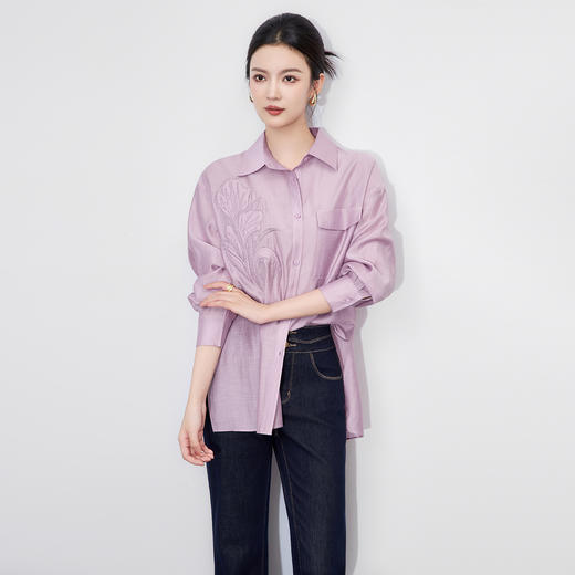 「高货wl」全新升级【铂金会员293/天猫389/差价96】(10508)洛诗琳重工立体刺绣钉珠衬衫2025秋季气质宽松翻领上衣女 商品图0