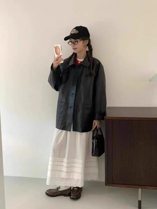 冰点价！仅限11.11！退货勿拍深圳南油高货！！大牌同款2897 50%pu➕50%黏胶慵懒风复古翻领单排扣秋季皮衣外套-喜出 商品图7