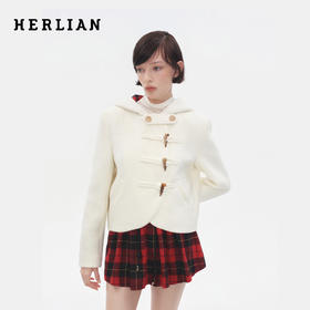 HERLIAN 2025秋季新品女士牛角扣不规则下摆设计短外套