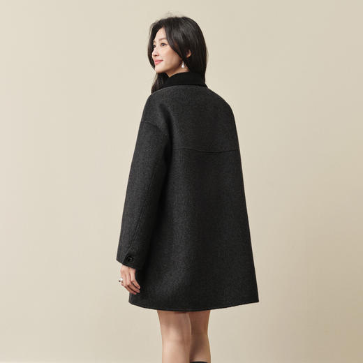【严选】诗凡黎西装领宽松廓形大衣2025秋冬新款绵羊毛显瘦通勤双面呢外套7G9370211 商品图4