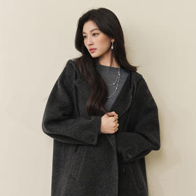 【严选】诗凡黎羊毛骆驼绒休闲连帽大衣2025冬新款宽松高级感双面呢外套女7G9370791