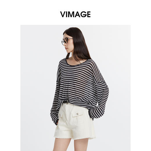 VIMAGE纬漫纪百搭慵懒风空调罩衫薄款宽松针织衫T恤2025春季新款V2301927 商品图7