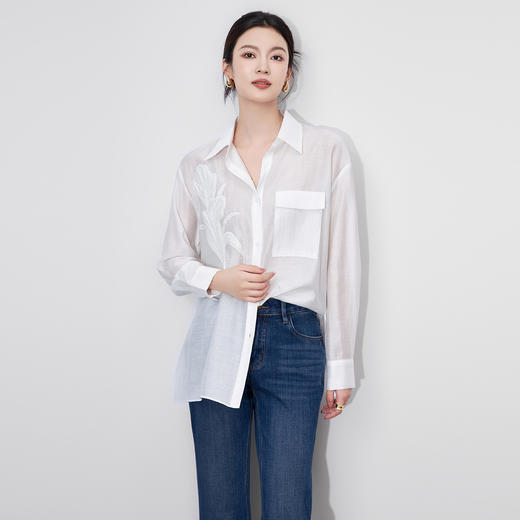 「高货wl」全新升级【铂金会员293/天猫389/差价96】(10508)洛诗琳重工立体刺绣钉珠衬衫2025秋季气质宽松翻领上衣女 商品图1