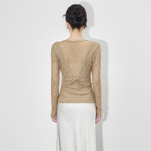 「高货wl」全新升级【铂金会员201/天猫269/差价68】(01213)洛诗琳小蛮腰显瘦打底衫2025秋季气质浮雕蕾丝打底上衣女 商品图3