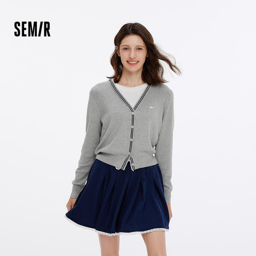 商场同款|森马针织衫女秋短款假两件撞色2025新款时尚温柔套头衫 商品图1