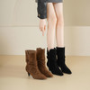 westory2025年冬季小方头猫跟堆褶宽筒靴波西米亚风西部靴一脚蹬中筒靴S25DC85951 商品缩略图5