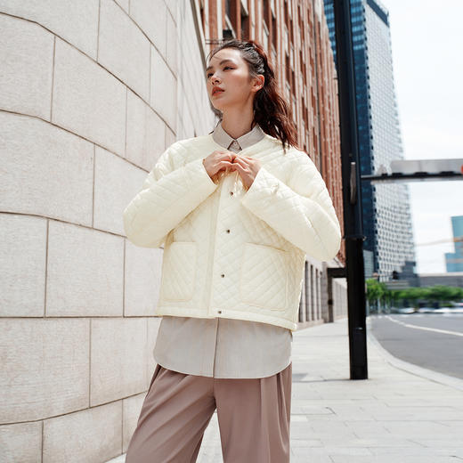 森马棉服女肌理菱格内搭宽松慵懒风2025冬季新款抽绳轻薄棉衣百搭 商品图2