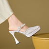 bz5642国风白色高跟包头半拖鞋女夏新款气质外穿粗跟防水台印花凉拖鞋 商品缩略图0