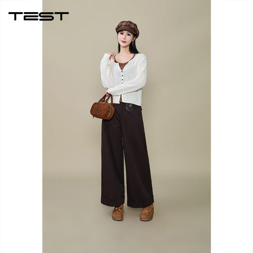 秋上新简约时尚深咖色阔腿休闲裤3253045 商品图2