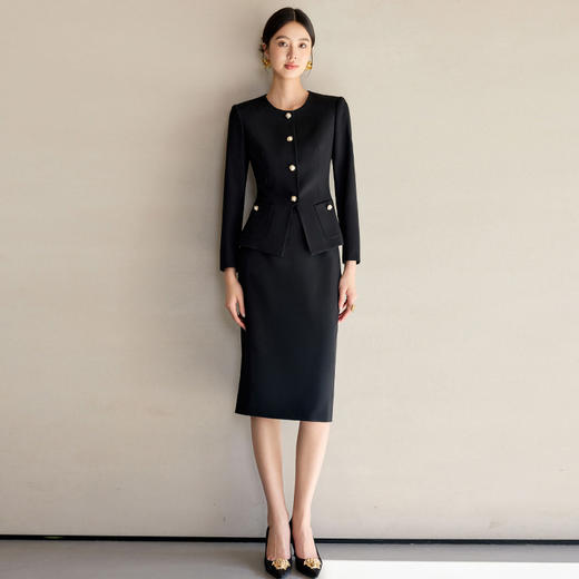 IWY/经典黑色小香风西装套裙女时尚酒店经理接待工作服两件套裙WCS128 商品图4