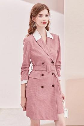 郁香菲 优雅气质双排扣连衣裙 18953