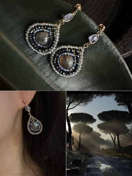 SpoiledBrat Jewelry戏剧系列 |14K注金斜长石坦桑石尖晶石耳环 商品图6