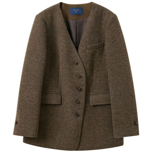 三彩【花雨潇湘】2025冬季新款呢大衣绵羊毛呢外套宽松中长款V领C 商品图4