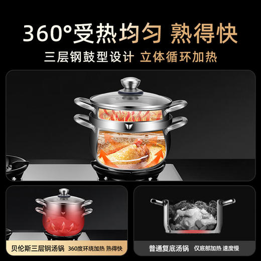 贝伦斯304不锈钢汤锅加厚双耳大容量深家用燃气灶电磁炉炖煮高汤锅 商品图8