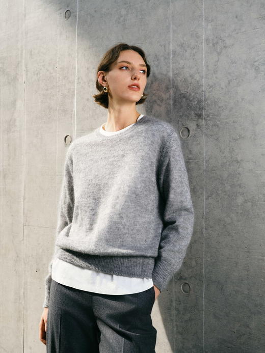 ICB日系春季通勤宽松马海毛羊毛混纺圆领套头毛衣编织衫商场同款 商品图2