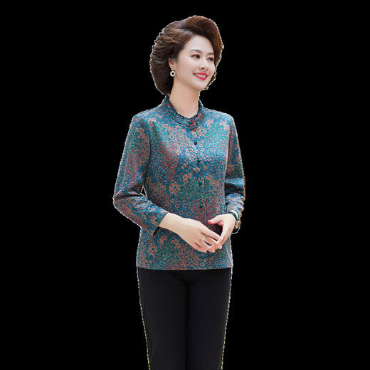 洋气款衬衫妈妈装 长袖秋款衬衫中老年女装妈妈装上衣宽松丝缎 商品图2