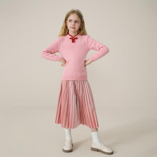 mettekids儿童100%羊绒衫2025秋冬女童中式国风盘扣针织套头毛衣 商品图4