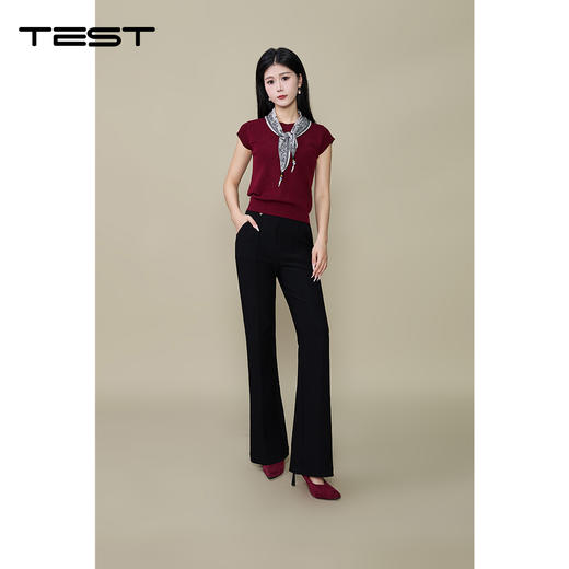 秋上新简约时尚黑色微喇百搭修身休闲裤3253042 商品图4