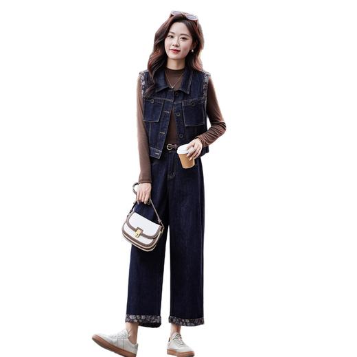 GE2577套装2025秋季新款复古花边宽松显瘦马甲阔腿牛仔裤两件套 商品图4