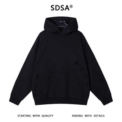 87607SDSA男士秋冬新款痞帅男装韩版纯色裁剪破洞连帽卫衣时尚情侣上衣 商品图0