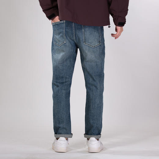 DRONKOO 2025 正常腰前左袋后右袋绣双色线绿色细节中厚牛仔长裤 商品图3