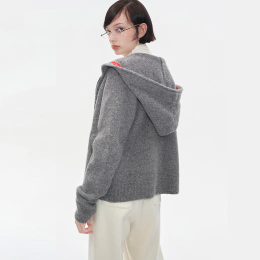 HERLIAN 2025秋季新品菱格纹撞色连帽拉链针织衫女款 商品图2