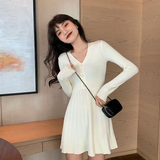 【秋冬新款❗️温柔风V领长袖连衣裙】女时髦桔梗小个子显瘦毛衣打底裙子 商品图2