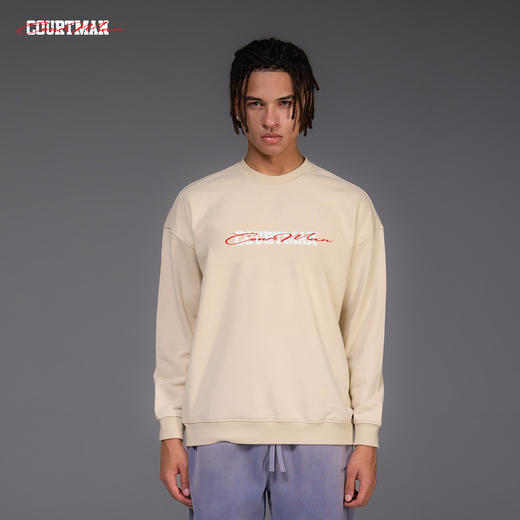 COURTMAN野球帝简约飘带logo圆领卫衣男秋季新款套头宽松长袖上衣潮 商品图3