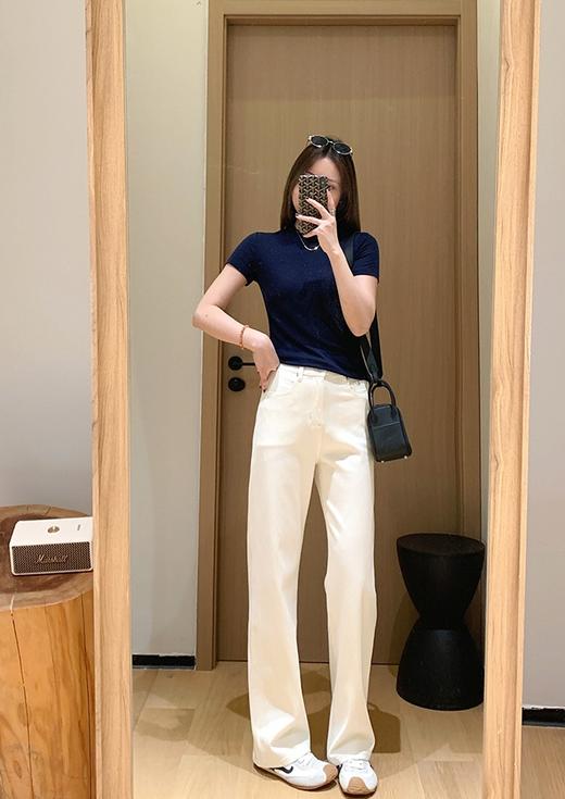 微笑牛仔云涡糯感四面弹刺绣直筒窄腿牛仔裤 商品图3