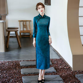 SC22059蓝色2025新款长款复合修身宴会气质年轻复古旗袍