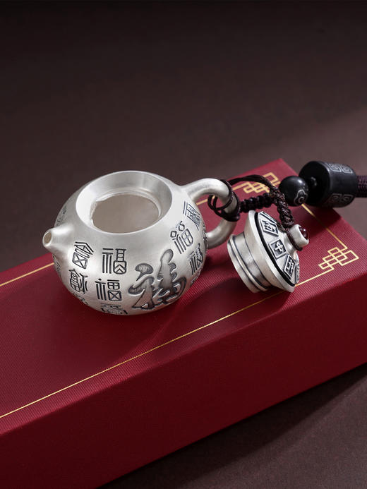 子佩集S999【百福圆满】手把件【YSK555】纯银小摆件迷你小茶壶可转动可打开原创作品2508 商品图7
