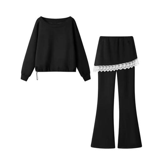 11.11直降到底！！【秋上新】（套装）25003黑色上衣➕蕾丝微喇裤两件套-喜出 商品图6